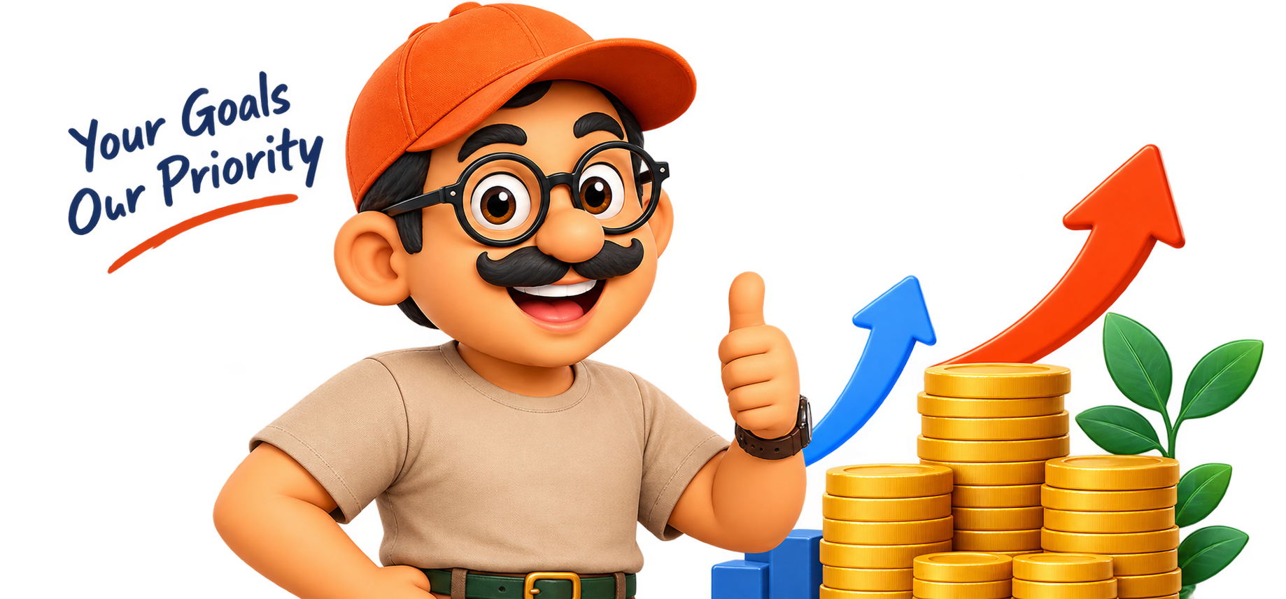 Hanu giving a thumbs up with growing investment coins